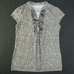Merona Sequin Neck Grey Flower Print Top M